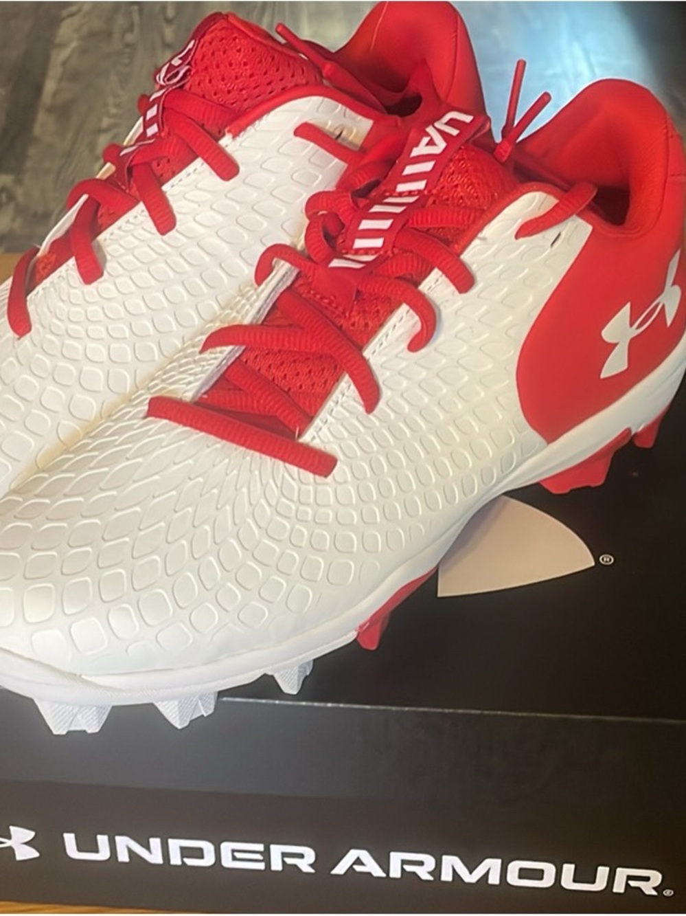 Under Armour Kids White and Red Soccer Cleats
